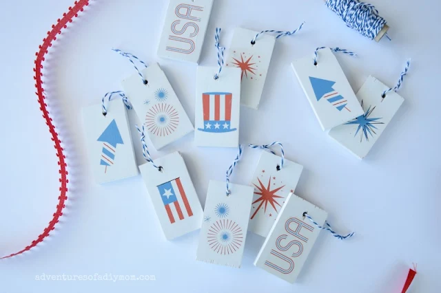 Patriotic Wooden Tags made with Temporary Tattoos