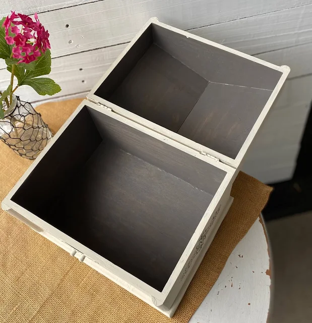 Photo of gray stained interior of treasure chest