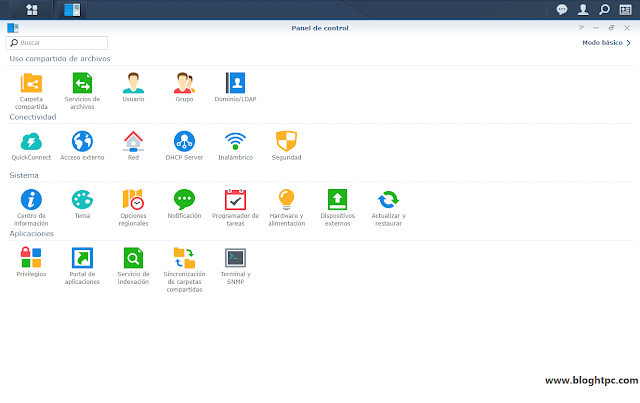 Panel de control Synology DiskStation Manager