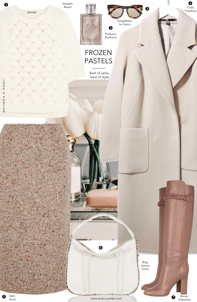 How to wear pastels in winter? Here's an idea of wearing cream and dusty rose look via www.look-a-porter.com style & fashion blog / Valentino, Topshop, Raoul, Jimmy Choo, Le Specs