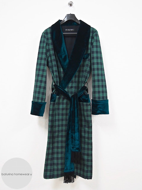 Mens vintage english dressing gown plaid tartan robe gents smoking jacket velvet cotton