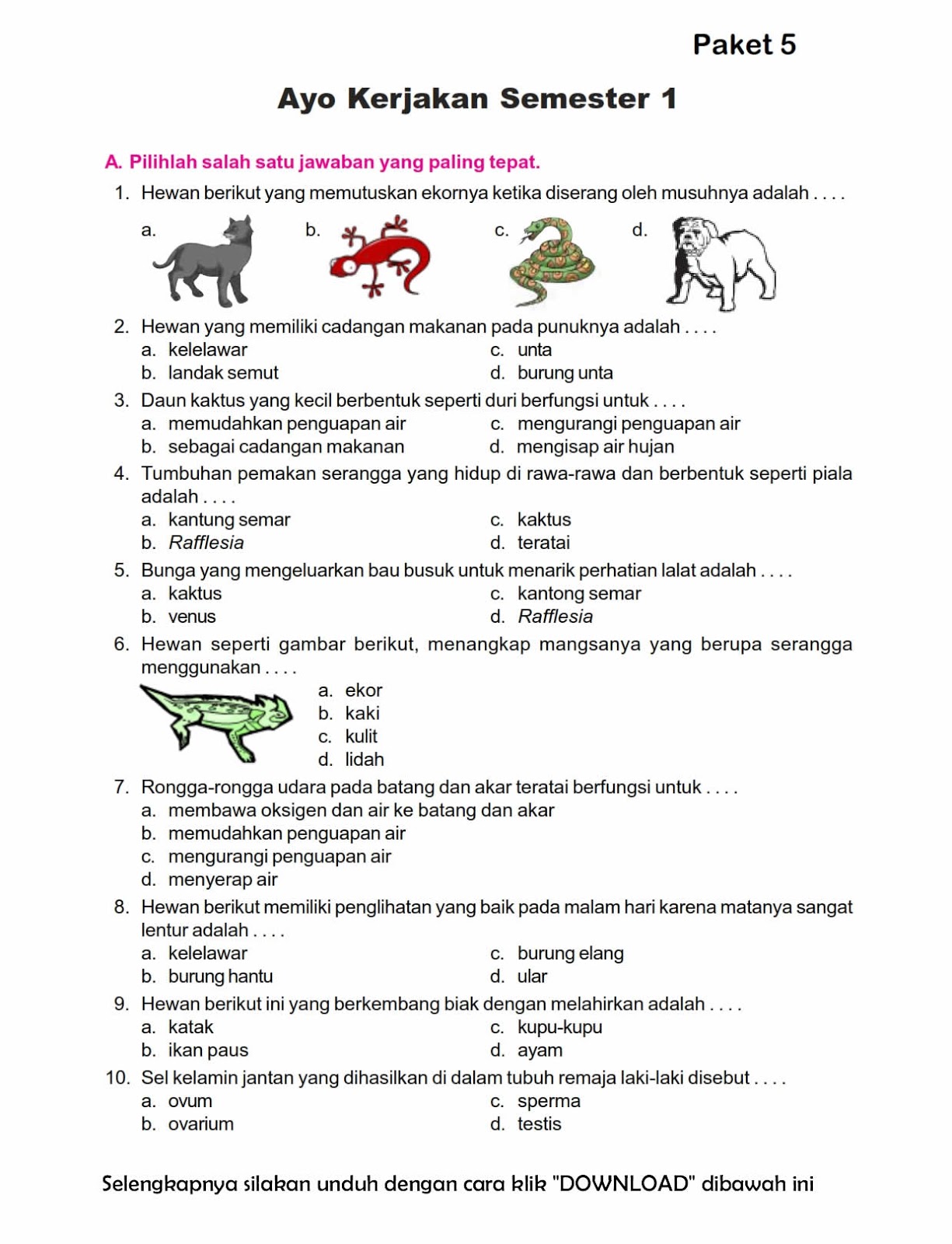 Soal UAS Ganjil Matematika kelas 6 SD MI Semester 1 Download Soal UAS Ganjil Bahasa Indonesia