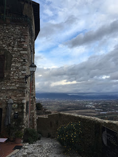 Terrace overlooking the Nera River Valley in Narni, Umbria Italy part of the Via Flaminia route from Rome to Rimini, Rmilia Romagna