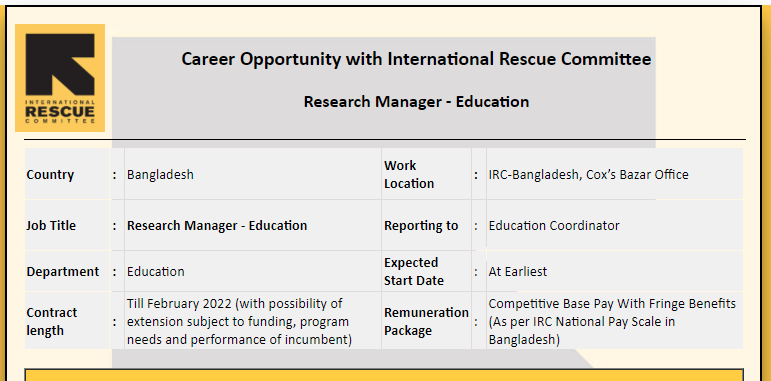 International Rescue Committee Job Circular - আন্তর্জাতিক রেসকিউ কমিটি নিয়োগ বিজ্ঞপ্তি ২০২১ - এনজিও চাকরির খবর