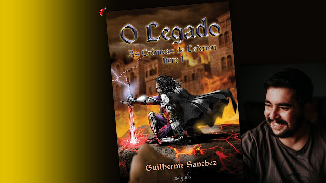 Cpmposição: capa do livro "O Legado" e o autor Guilherme Sanchez.