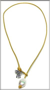 Freshwater Pearl on Gold Leather Mardi Gras 'AB' Necklace