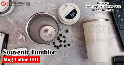 Vacuum Travel Tumbler Mug Kopi Suhu LED Custom