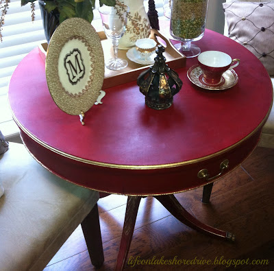 Annie Sloan Emperor's Silk Red Chalk Paint Table Makeover, gold gilding wax, tutorial, dark wax, diy