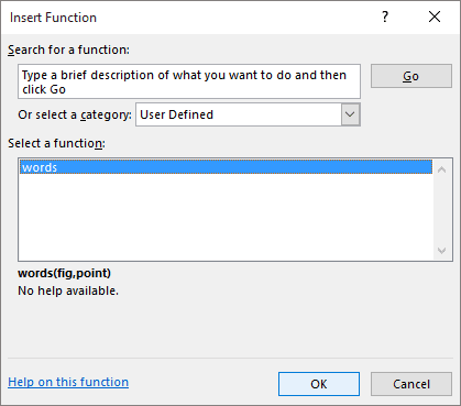 Insert Function Dialogue Box 