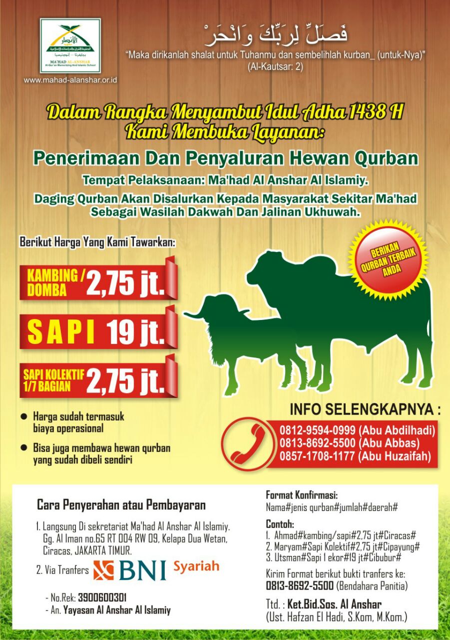 Penerimaan Dan Penyaluran Hewan Qurban 1438 H Mahad Al Anshar