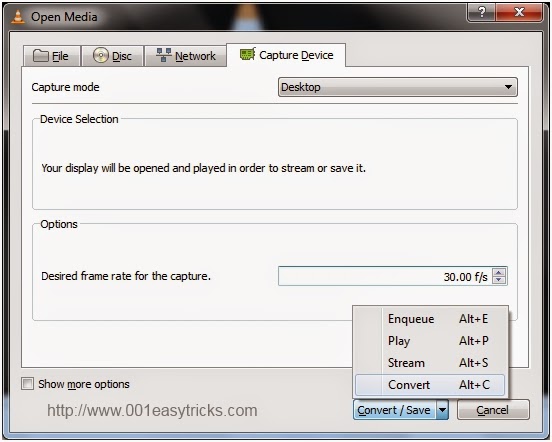 Use VLC media player as desktop recorder