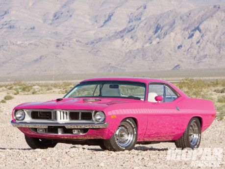 That is a'72 Plymouth'Cuda wearing FM3 Moulin Rouge High Impact paint on