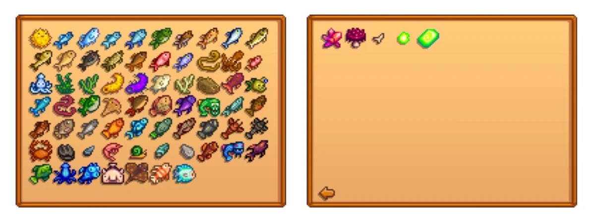 What do we find in the collections tab of Stardew Valley