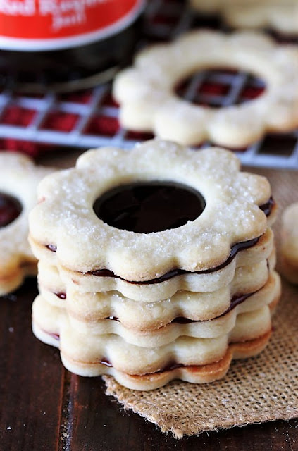 Stack of Raspberry Jam Sandwich Cookies Image