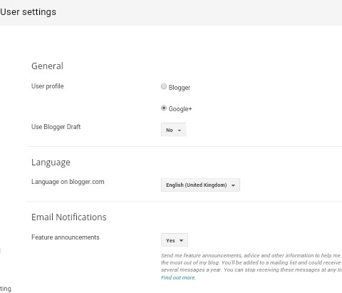 user setting on blogger