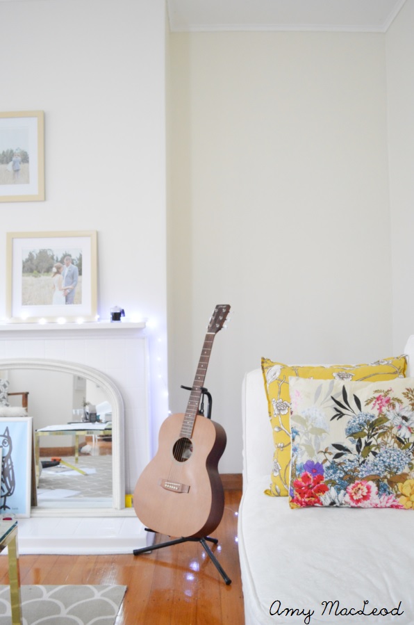 Colourful living room - white + yellow + floral by Amy MacLeod