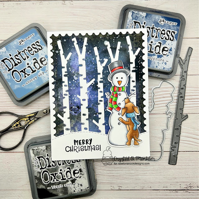 Merry Christmas by Crystal features Holiday Heights, Forest Scene Builder, Land Borders, and Framework by Newton's Nook Designs; #inkypaws, #newtonsnook, #christmascards, #cardmaking, #cardchallenge