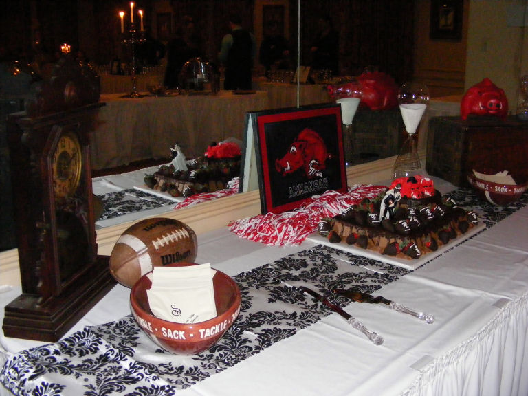 A view inside the reception The groom 39s table had a vintage football theme