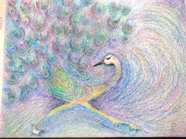 Oil Pastel - Peacock painting