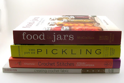 four books - two about crochet, two about canning