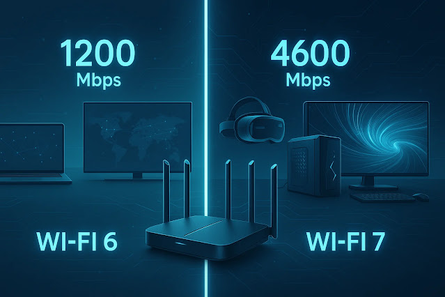 WiFi 6 vs WiFi 7 routers side by side, showing next-gen devices and performance differences