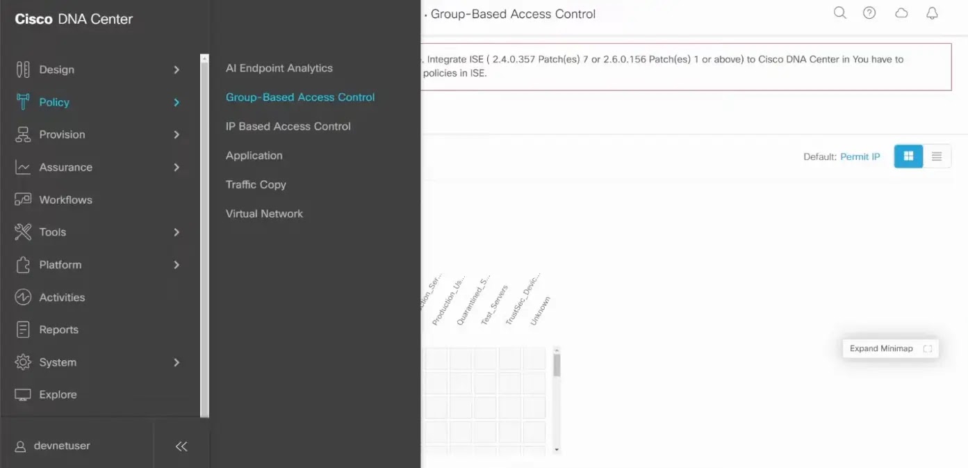cisco dna center policy menu group based access control