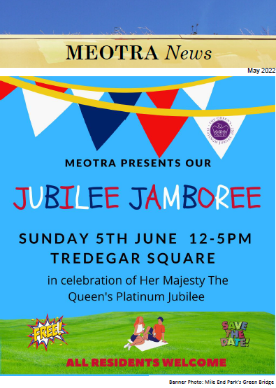 Flyer for the forthcoming MEOTRA Jubilee Jamboree to celebrate Queen Elizabeth II's Platinum Jubilee.