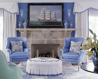 periwinkle  blue  living  room  traditional  with  area  rug  orange  decorative  jars  and  urns