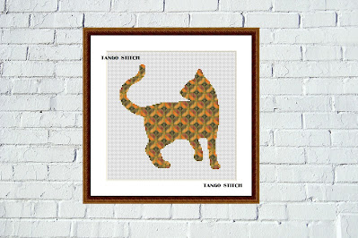 Cat embroidery 3D ornament silhouette simple cross stitch pattern - Tango Stitch