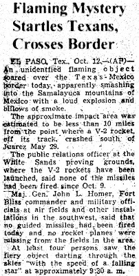 Flaming Mystery Startles Texans, Crosses Border - AP- 10-12-1947  (Crpd)