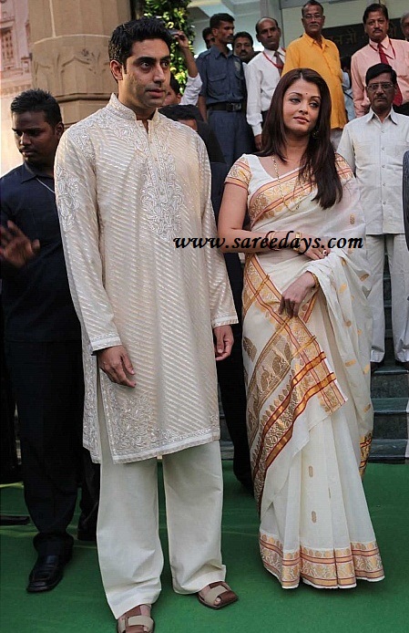 Checkout Aishwarya rai in white kerala saree paired with matching short