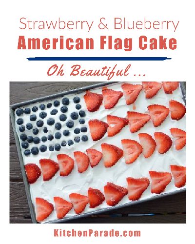 American Flag Cake with Strawberries & Blueberries ♥ KitchenParade.com, use fresh berries to decorate a poke cake with the American flag.