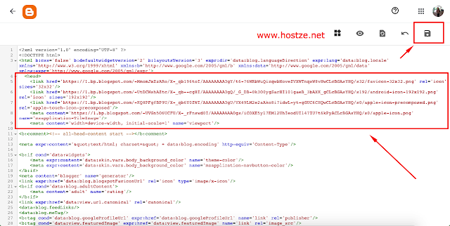 Tambahkan di bawah <head> Tema di blog lalu save - hostze.net