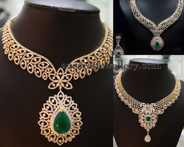 Closed Setting Diamond Emerald Necklaces