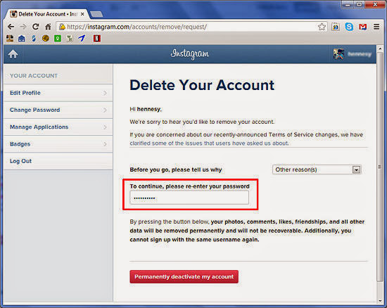 Delete Instagram Account