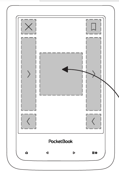 PocketBook Aqua 2 – układ stref dotyku według instrukcji