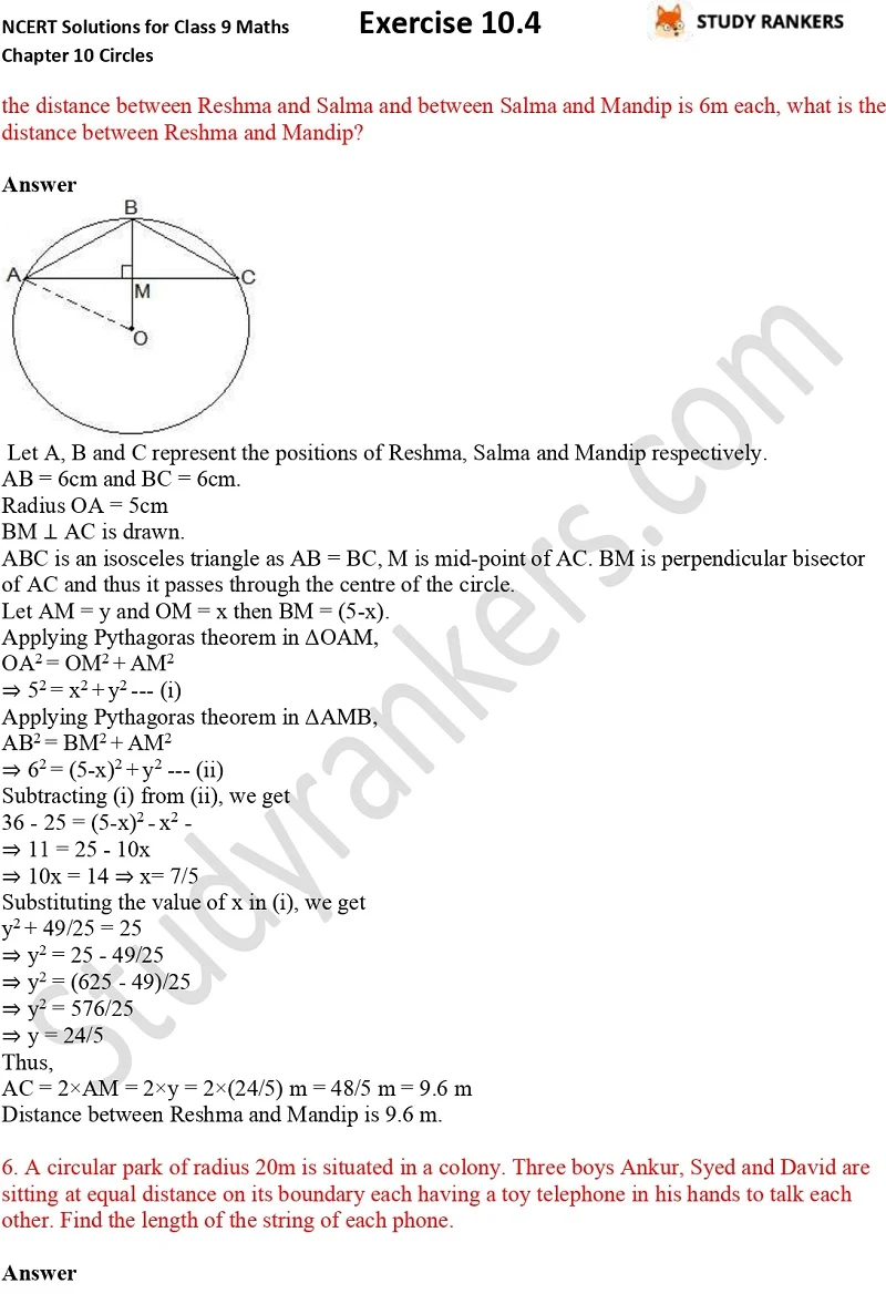 NCERT Solutions for Class 9 Maths Chapter 10 Circles Exercise 10.4 Part 4