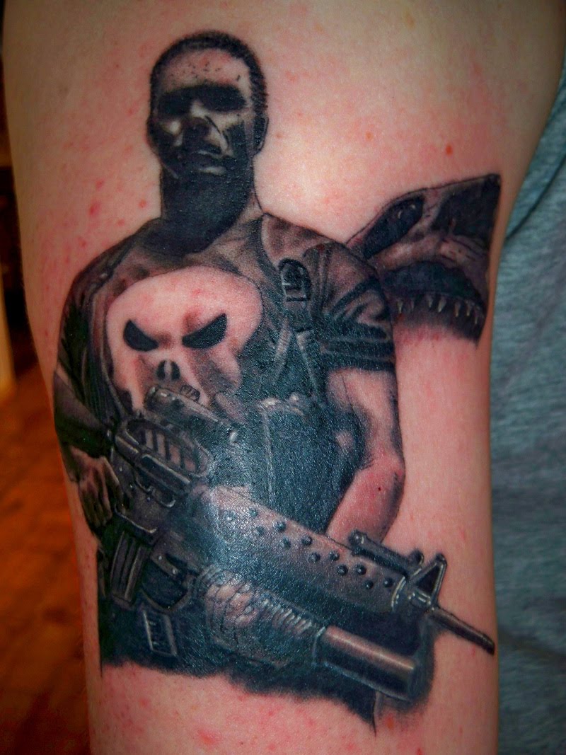 cool gun tattoo i did and head