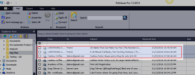 Screen shot of email viewer with emails in the list.
