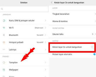 Fitur Double Tap to wake merupakan fitur penyempurna dari beberapa versi android sebelumnya, dimana saat ini sudah banyak tipe ponsel yang sudah mensupport fitur untuk menyalakan layar tanpa menekan tombol power dan hanya berbekal mengetuk area layar dua kali (double tap).  Tips Mengaktifkan layar Android Xiaomi dengan ketuk 2 kali  Pertanyaannya, mengapa harus adda fitur Double tap to wake kalau sudah ada tombol Power untuk menyaakan layar ponsel?, jawabannya sederhana, selain memudahkan pengguna, fitur ini untuk memberi kesempatan tomol power agar tidak selalu digunakan dan lebih awet. Bisa dibayangkan kalau setiap kali menyalakan ponsel android harus menekan tombol power, berapa ribu kali tombol tersebut harus ditekan, pasti komponen tombol akan menurun performanya.   Fitur menyalakan layar android dengan mengetuk layar 2 kali sebenarnya sudah cukup lama ada, tapi banyak sekali pemilik ponsel android yang menggunakannya disebabkan tidak pernah tahu dimana letak settingannya.   Untuk mengaktifkan fitur Double tap to wake silahkan masuk ke menu pengaturan, kemudian buka opsi 'tampilan'. Di opsi tersebut ada menu opsi lanjutan, masuk kedalamnya ddan aktifkan fitur 'Ketuk layar 2x untuk bangunkan', geser saja slider untuk mengenable fitur Double tap to wake tersebut.   cara aktifkan double tap to wake   Setelah mengaktifkan fitur buka layar dengan mengetuk dua kali diatas maka nantinya selain bisa menggunakan tombol power untuk mengaktifkan layar, juga bisa melakukan ketukan dua kali di area layar, lebih cepat dan bikin awet tombol power.   Baca : Cara melakukan Screenshot di HP Xiaomi   Pertanyaan lainnya, kapan waktu yang tepat untuk menonaktifkan fungsi Double tap to wake di android tersebut?, Anda sebaiknya sesekali mematikannya ketika ingin bepergian jauh dengan menggunakan kendaraan bermotor dan meletakkan ponsel di dalam tas, karena dikhawatirkan adanya goncangan dan ketukan benda di dalam tas yang bisa memantik layar untuk menyala.   Namun seali lagi hal tersebut adalah opsional, semua tergantung dari keperluan dan kenyamanan anda terhadap ponsel android yang anda miliki, entah enjoy menggunakan tombo power atau dengan jalan mengetuk layar untuk menyalakan layar.