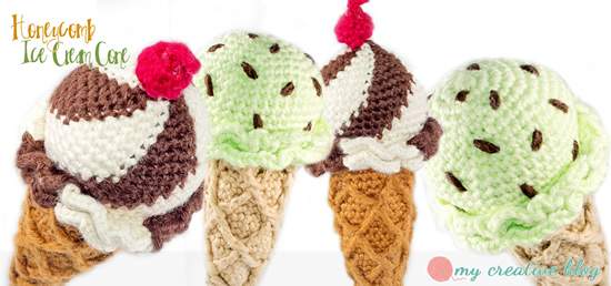 Crochet ice cream cones, free crochet pattern (and photo) by My Creative Blog