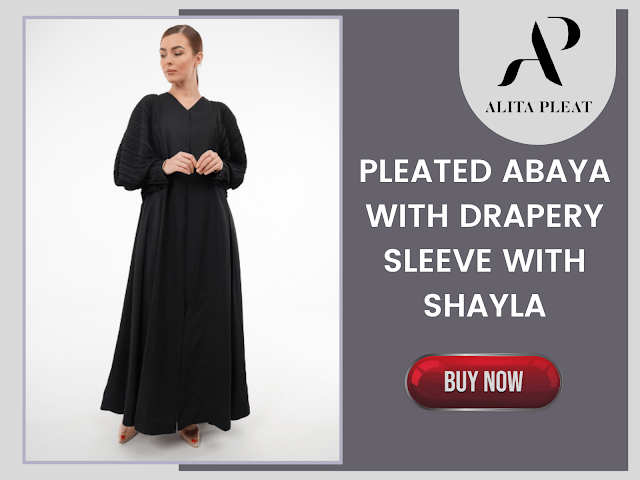 Pleated Abaya With Drapery Sleeve With Shayla