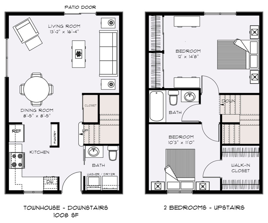 2 Bedroom Townhouse Floor Plans