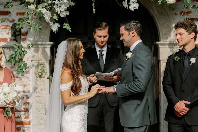 bride and groom during ceremony at Casa Feliz