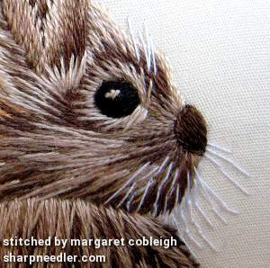 Detail of thread painted rabbit (head) from Tanja Berlin's 'Wild Rabbit'