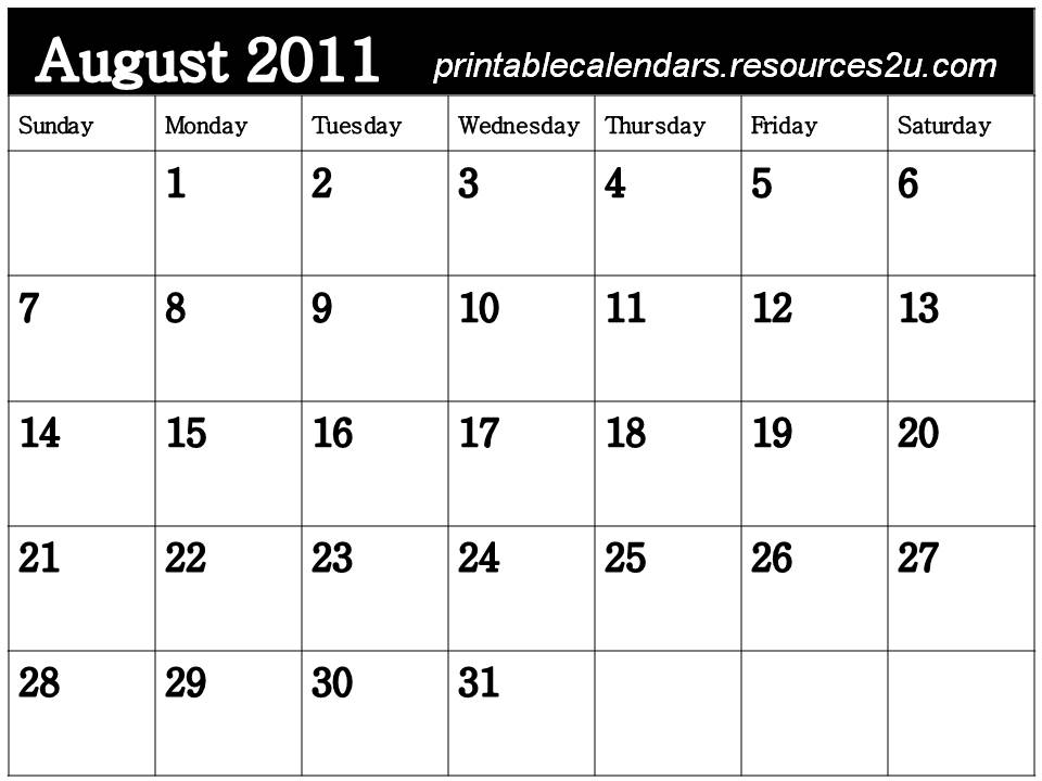 august calendars 2011.Free Calendar 2011 August to