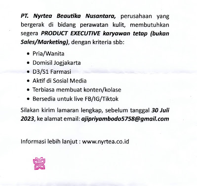 Loker PT. Nyrtea Beutika Nusantara Yogyakarta