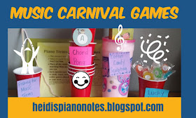Music Carnival Games for Piano Group Lessons including Fishing For Music Terms, Lucky Lolly