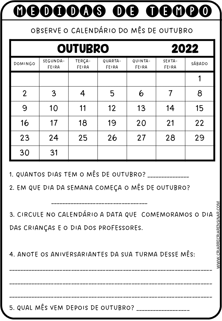 Atividade Calendário Data