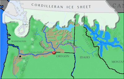 Map showing Glacial Lake Missoula and the path of the Ice Age Floods.